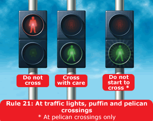 At traffic lights, puffin and pelican crossings
